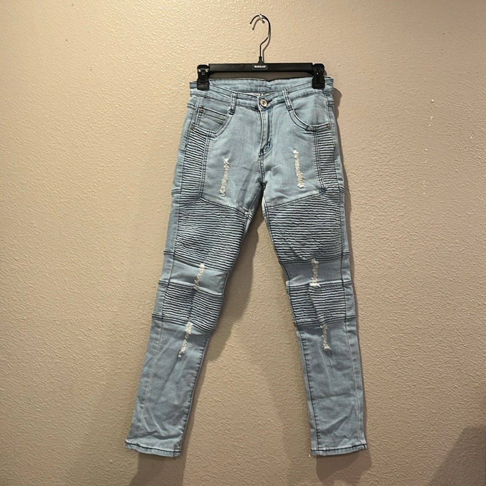 Light blue, skinny, distressed jeans for kids around 11-13.